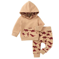 Baby Boys Dinosaur Printed Hooded Top & Pants Baby Wholesale Clothing - PrettyKid