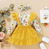 Baby Girls Flower Printed Romper & Dress & Headband Wholesale Girls Clothing - PrettyKid