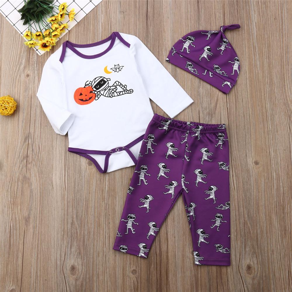 Baby Boys Halloween Printed Pumpkin Tops&Pants&Hat Wholesale Baby Clothes In Bulk - PrettyKid