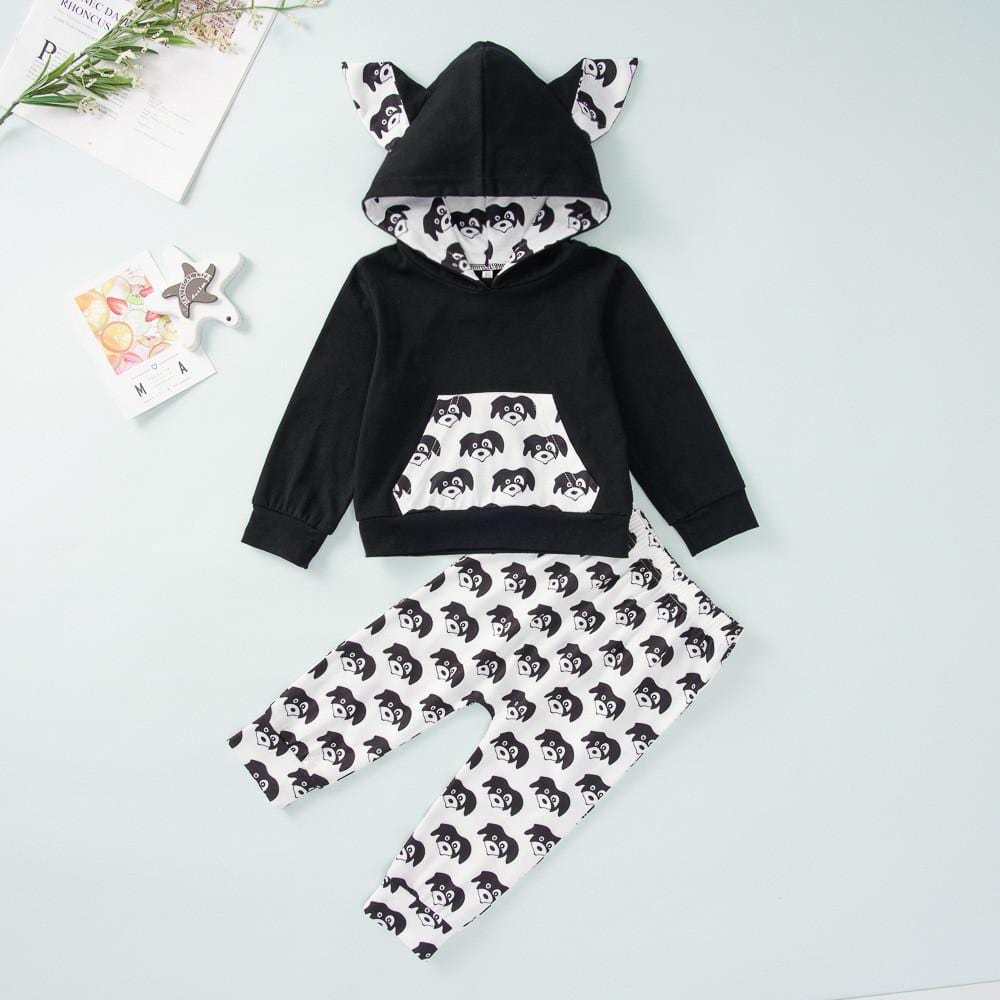 Baby Boys Hooded Printed Cartoon Tops&Pants Baby Clothes Cheap Wholesale - PrettyKid