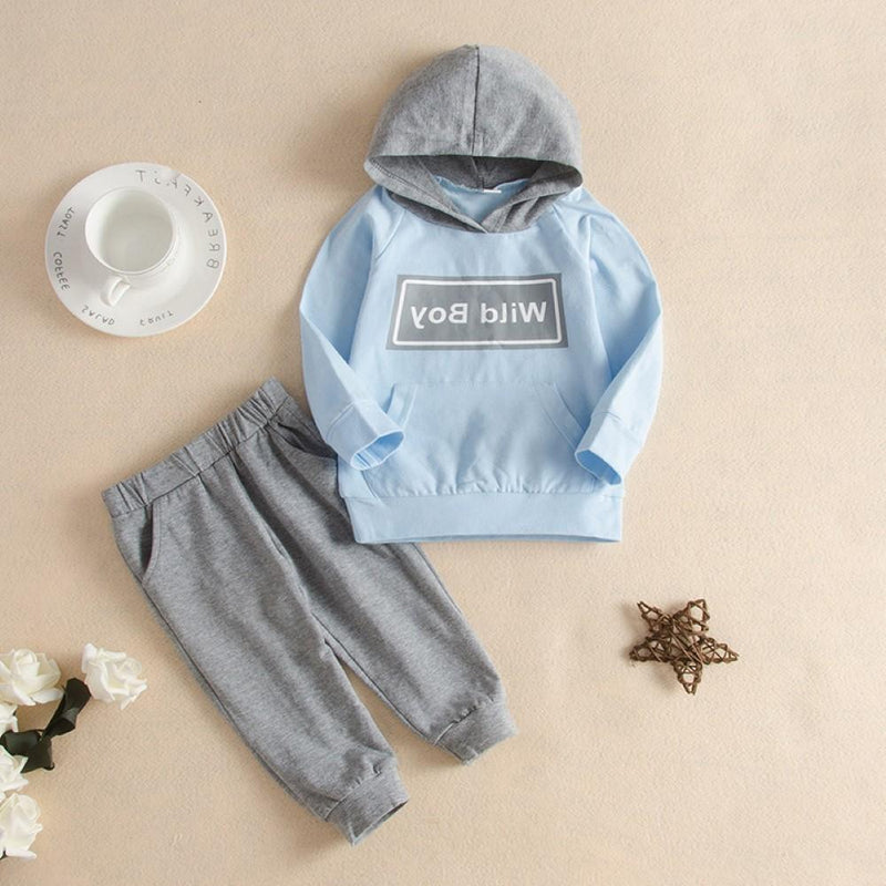 Baby Boys Letter Printed Hooded Top & Pants Baby Clothes Warehouse - PrettyKid