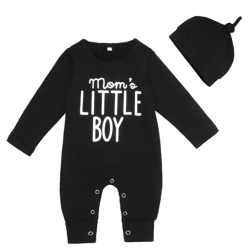 Baby Boys Letter Printed Long Sleeve Romper & Hat Baby Clothing Warehouse - PrettyKid