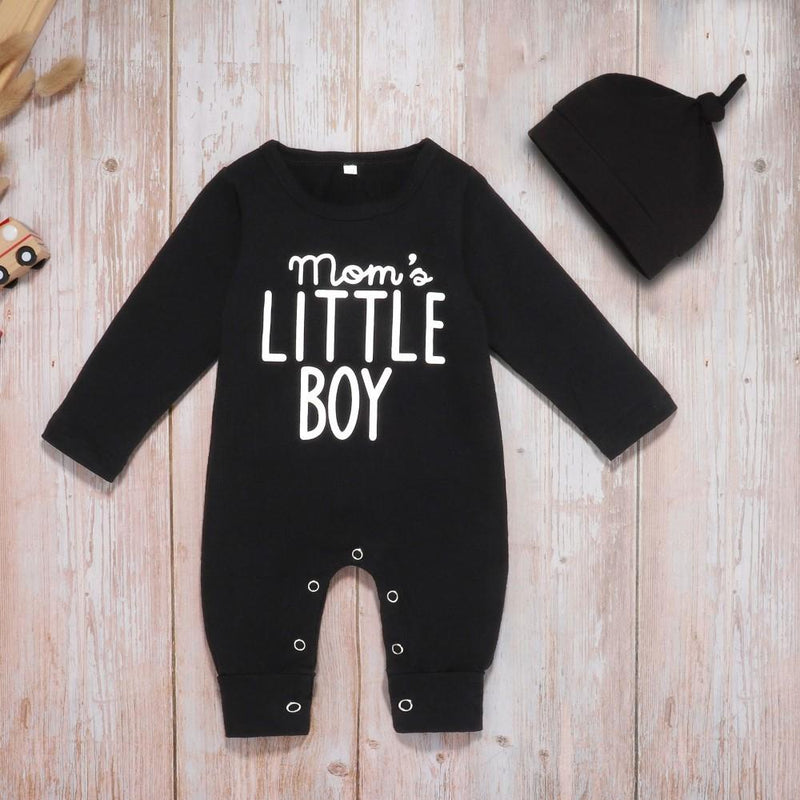 Baby Boys Letter Printed Long Sleeve Romper & Hat Baby Clothing Warehouse - PrettyKid