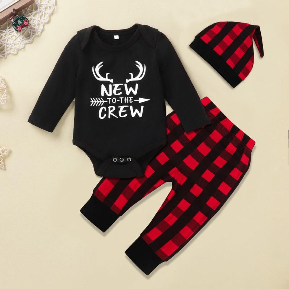 Baby Boys Letter Printed Romper & Pants & Hat Wholesale Baby Cloths - PrettyKid