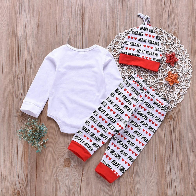 Baby Boys Long Sleeve Love Heart Printed Romper & Pants & Hat Kids Clothing Suppliers - PrettyKid