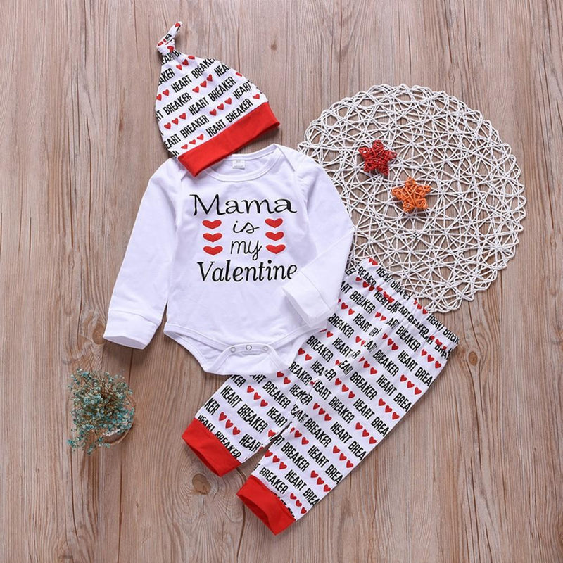 Baby Boys Long Sleeve Love Heart Printed Romper & Pants & Hat Kids Clothing Suppliers - PrettyKid