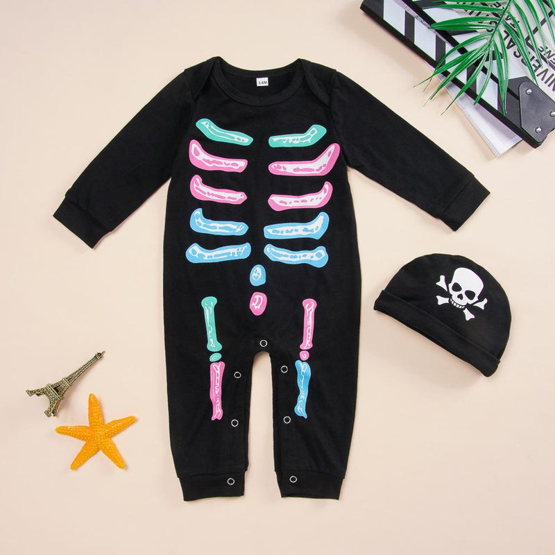 Baby Boys Long Sleeve Printed Bone Romper&Hat Wholesale Baby Rompers - PrettyKid