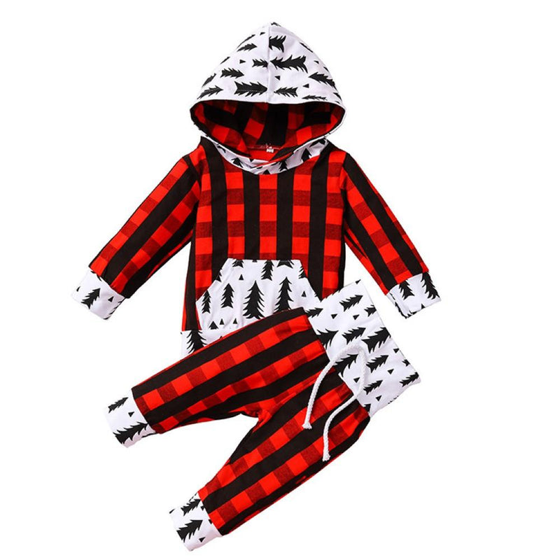Baby Boys Plaid Long Sleeve Hooded Top & Pants Wholesale Clothes For Kids - PrettyKid