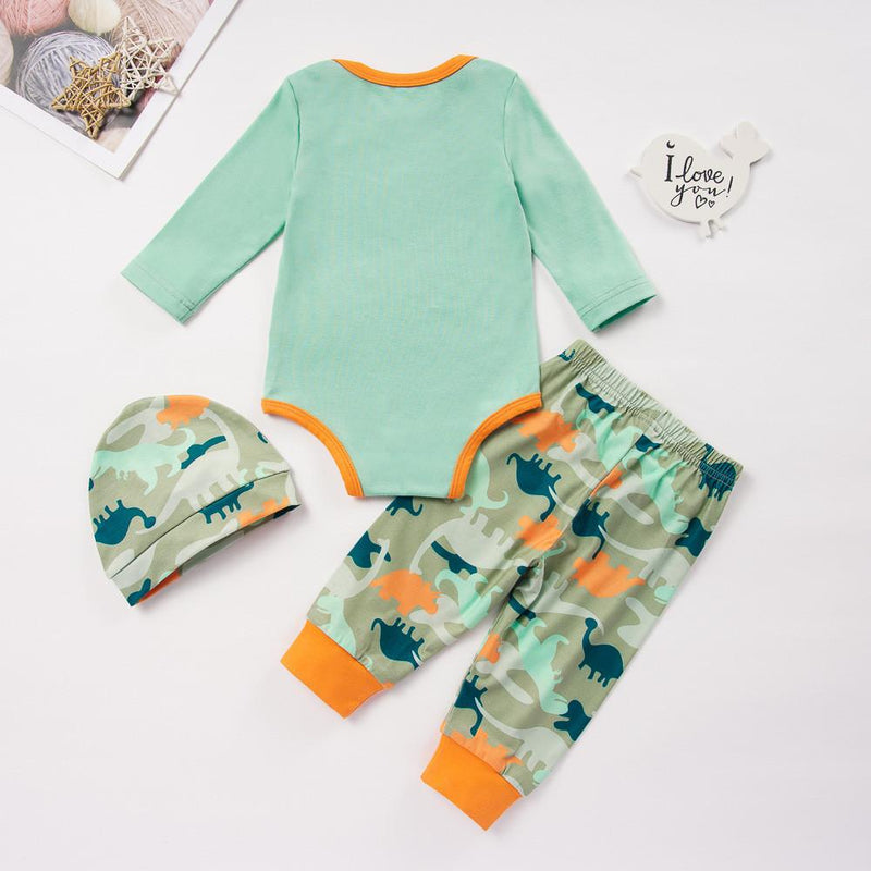 Baby Boys Printed Dinosaur Romper&Pants&Hat Baby Wholesale Suppliers - PrettyKid