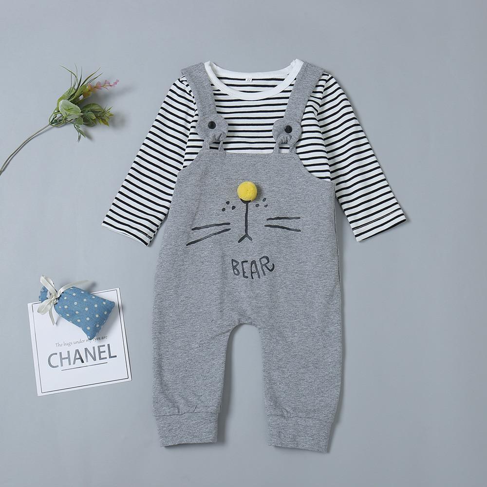 Baby Boys Printed Striped Long Sleeve Romper Baby Wholesale Suppliers - PrettyKid