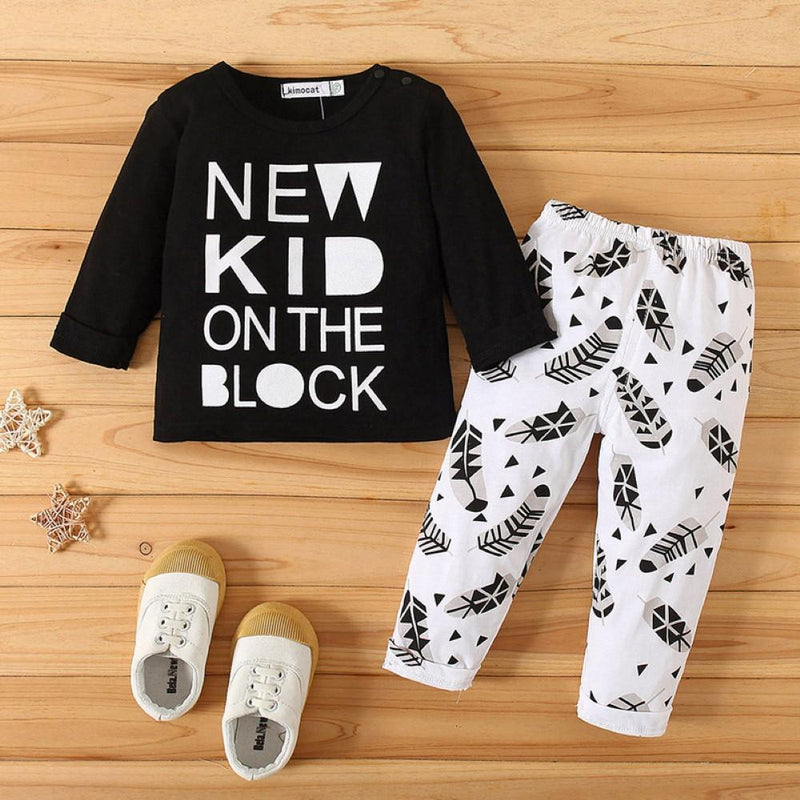 Baby Boys Round Neck Letter Printed Top & Pant Wholesale Boys Suits - PrettyKid