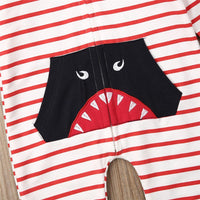 Baby Boys Shark Hooded Zipper Stripe Romper Baby Clothes Wholesale Bulk - PrettyKid