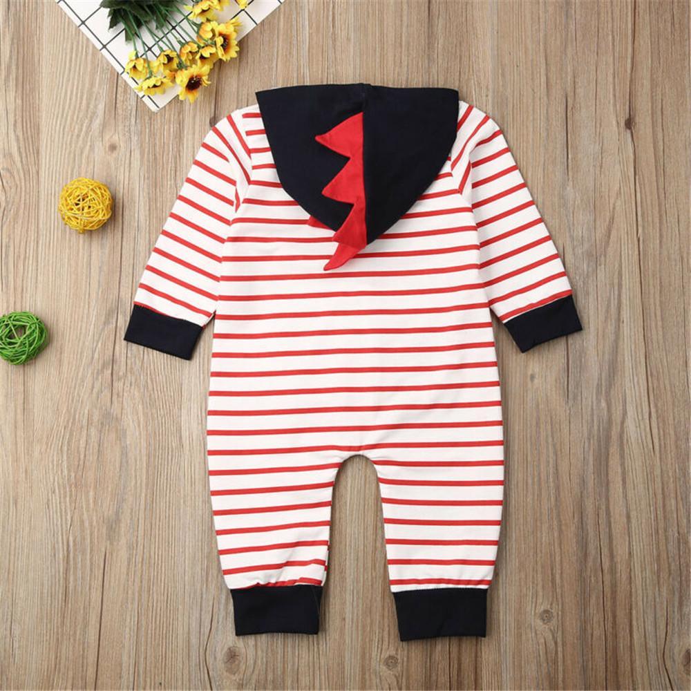 Baby Boys Shark Hooded Zipper Stripe Romper Baby Clothes Wholesale Bulk - PrettyKid