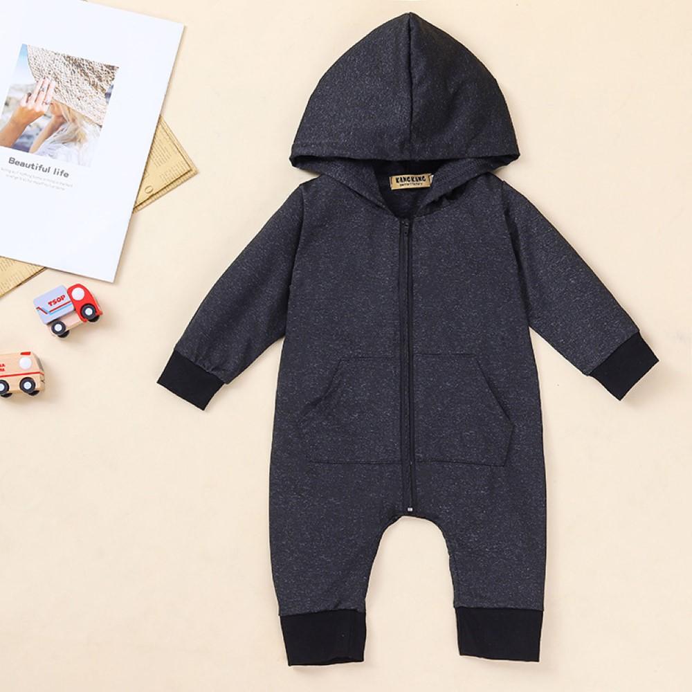 Baby Boys Solid Color Hooded Romper Buy Baby Clothes Wholesale - PrettyKid