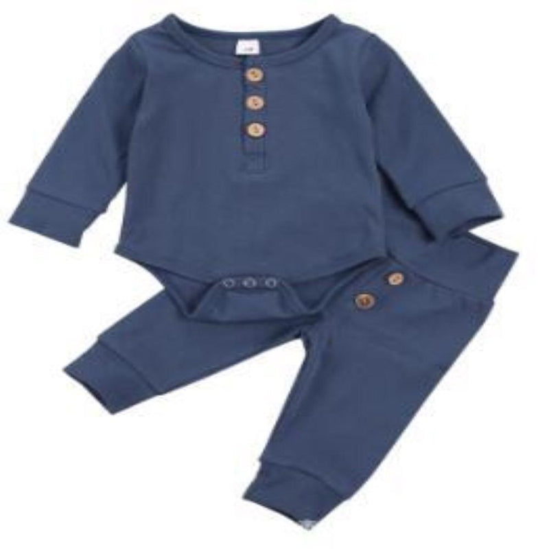 Baby Boys Solid Color Long Sleeve Romper & Pants Baby Wholesale Clothes - PrettyKid