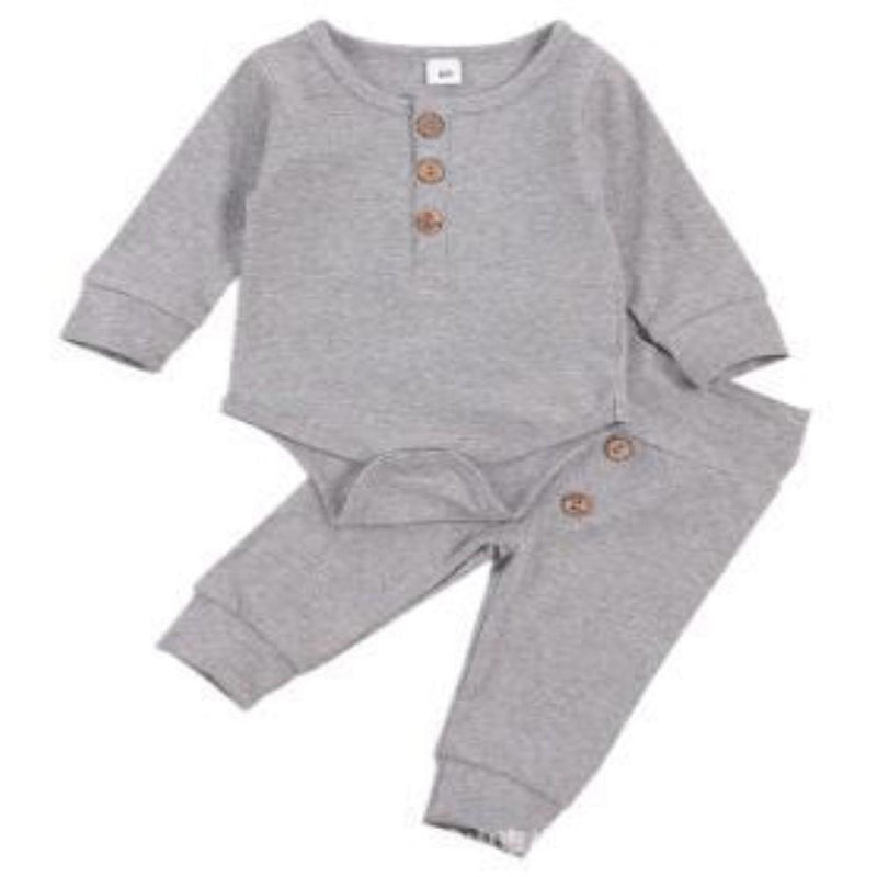 Baby Boys Solid Color Long Sleeve Romper & Pants Baby Wholesale Clothes - PrettyKid