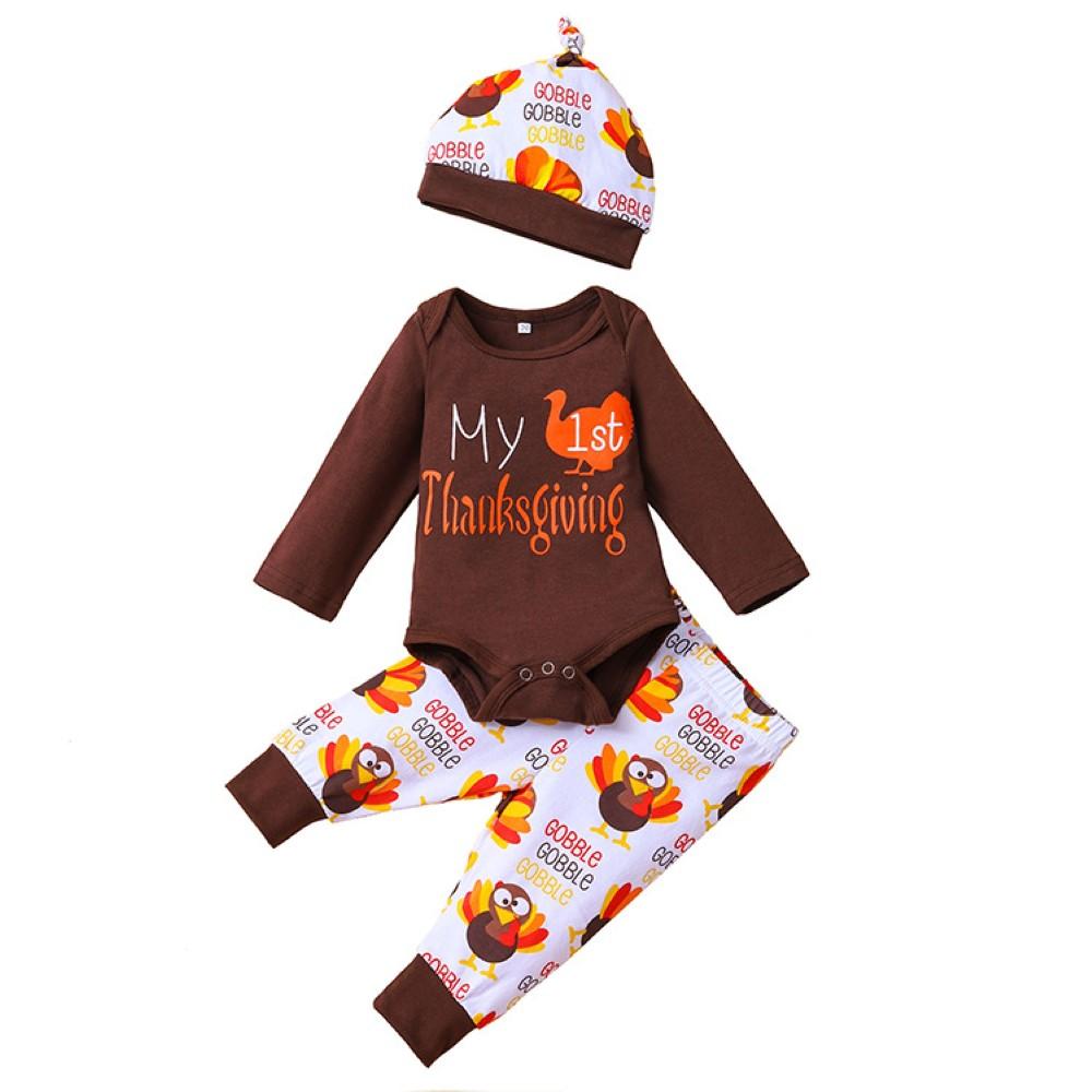 Baby Boys Thanksgiving Letter Printed Top & Pants Hat Cheap Baby Clothes Online Wholesale - PrettyKid