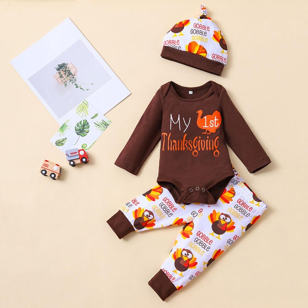 Baby Boys Thanksgiving Letter Printed Top & Pants Hat Cheap Baby Clothes Online Wholesale - PrettyKid