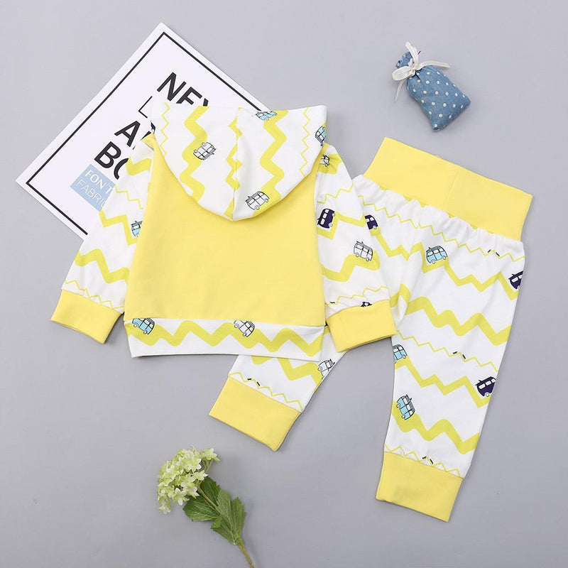 Baby Boys Unisex Long Sleeve Printed Hooded Tops&Pants Baby Clothing In Bulk - PrettyKid