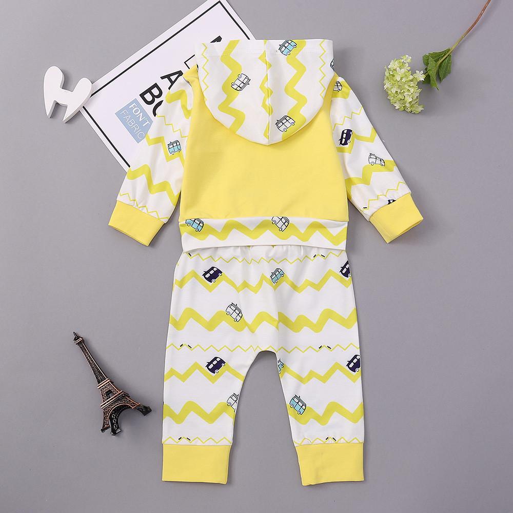 Baby Boys Unisex Long Sleeve Printed Hooded Tops&Pants Baby Clothing In Bulk - PrettyKid