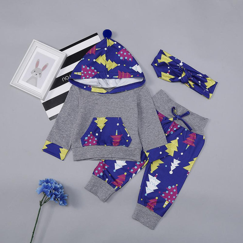 Baby Boys Unisex Printed Hooded Tops&Pants&Headband Wholesale Clothing Baby - PrettyKid