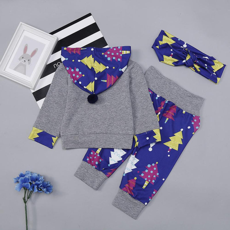 Baby Boys Unisex Printed Hooded Tops&Pants&Headband Wholesale Clothing Baby - PrettyKid
