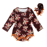 Baby Girls Cartoon Turkey Printed Romper Wholesale Clothing Baby - PrettyKid