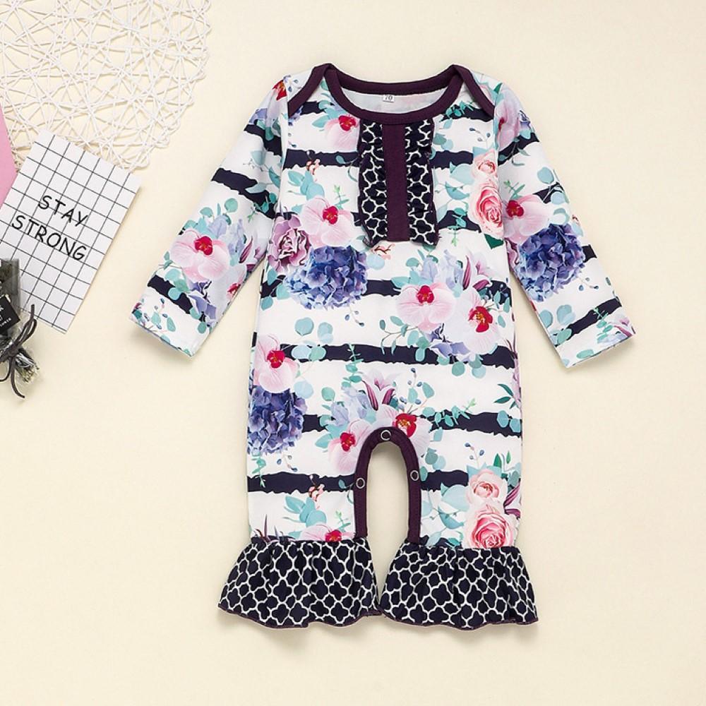 Baby Girls Floral Printed Long Sleeve Romper Wholesale Clothing Baby - PrettyKid