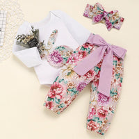 Baby Girls Flower Rabbit Printed Romper & Pants & Headband Buy Wholesale Kids Clothes - PrettyKid