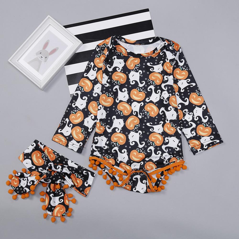 Baby Girls Halloween Long Sleeve Romper&Headband Baby Wholesale - PrettyKid