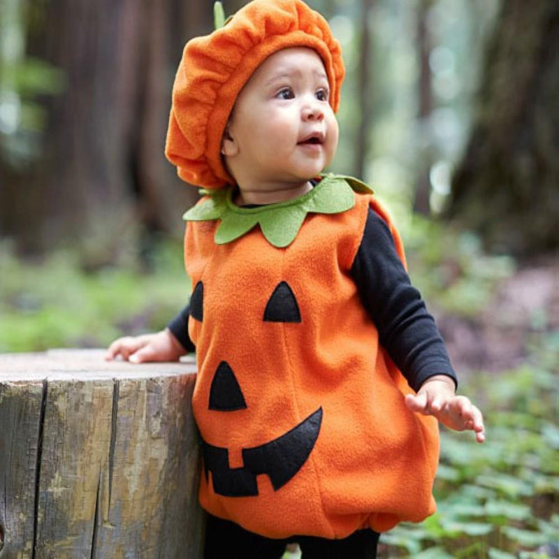 Baby Unisex Halloween Pumpkin Smiley Romper & Hat Wholesale Clothing Baby - PrettyKid