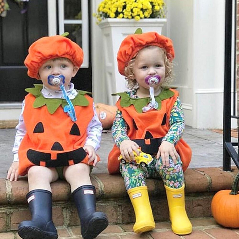 Baby Unisex Halloween Pumpkin Smiley Romper & Hat Wholesale Clothing Baby - PrettyKid