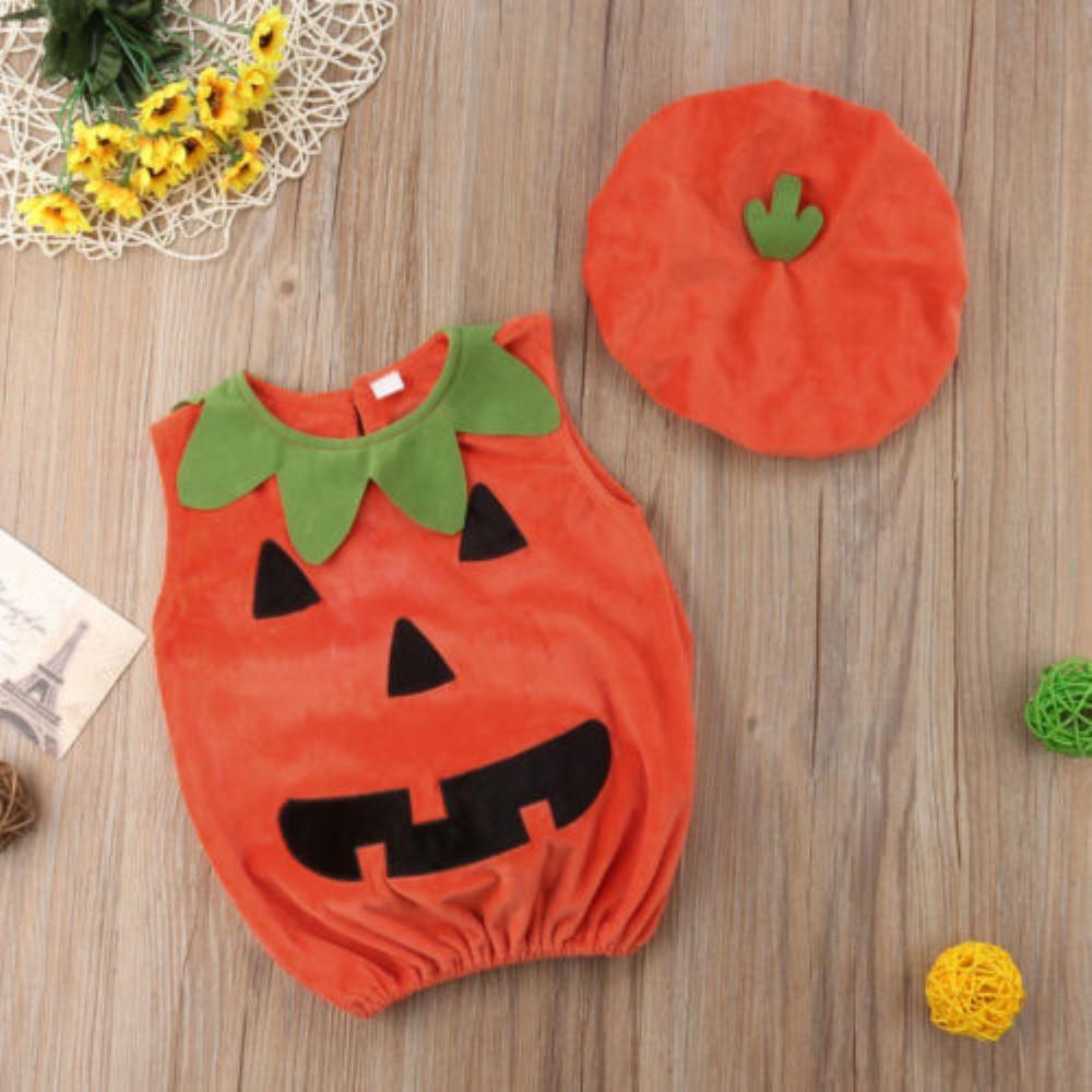 Baby Unisex Halloween Pumpkin Smiley Romper & Hat Wholesale Clothing Baby - PrettyKid