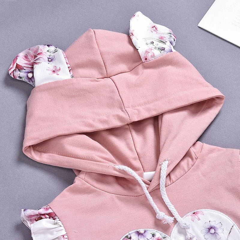 Baby Girls Heart Printed Hooded Top & Pants Cheap Boutique Baby Clothes - PrettyKid