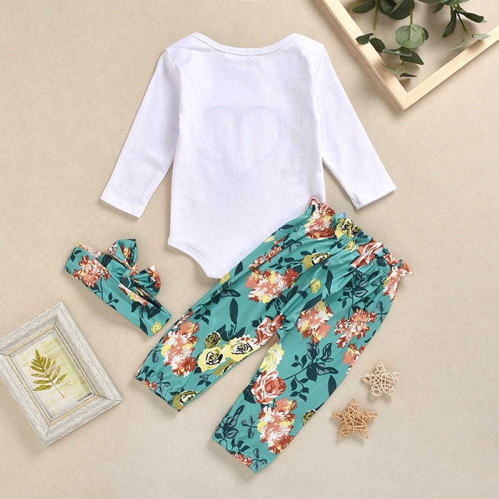 Baby Girls Heart Printed Top & Pants & Headband Baby Wholesale Clothes - PrettyKid