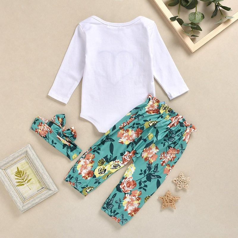 Baby Girls Heart Printed Top & Pants & Headband Baby Wholesale Clothes - PrettyKid