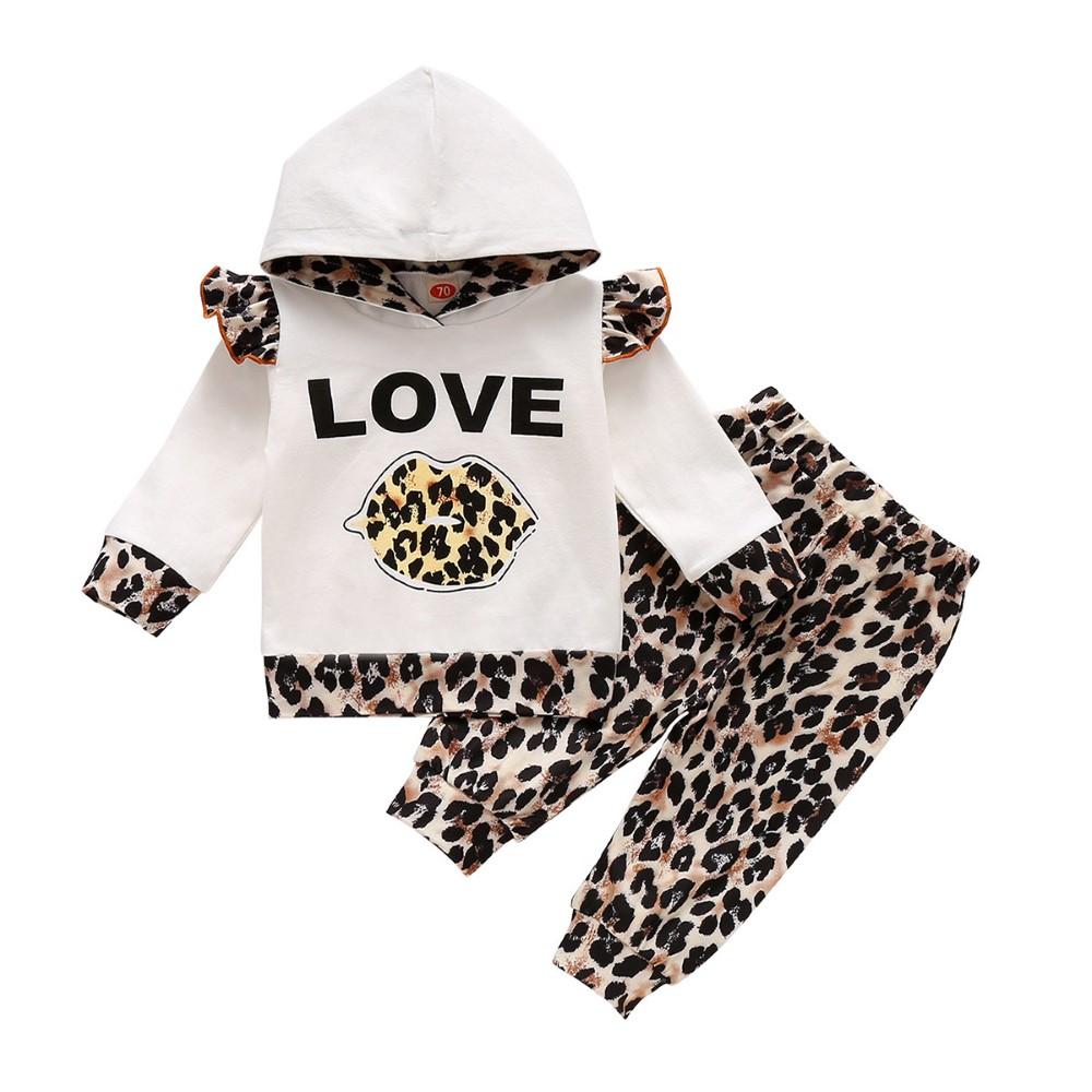 Baby Girls Leopard Hooded Top & Pants Baby Wholesale Clothing - PrettyKid