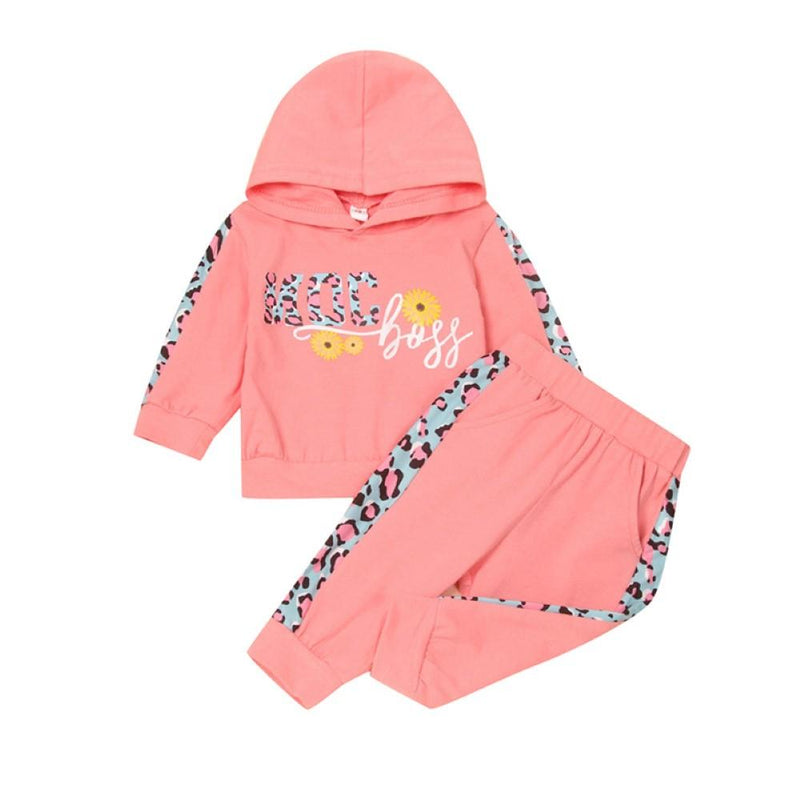 Baby Girls Leopard Striped Hooded Top & Pants Wholesale Girl Clothing - PrettyKid