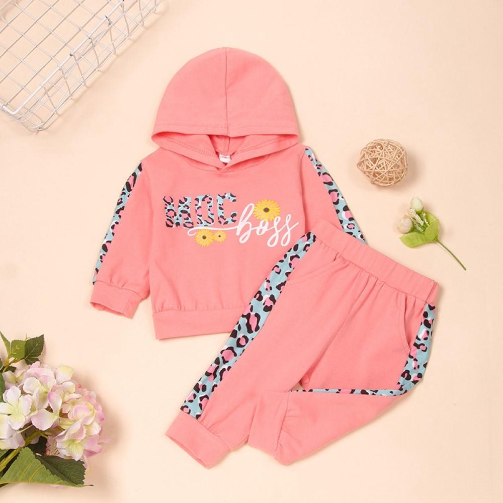 Baby Girls Leopard Striped Hooded Top & Pants Wholesale Girl Clothing - PrettyKid