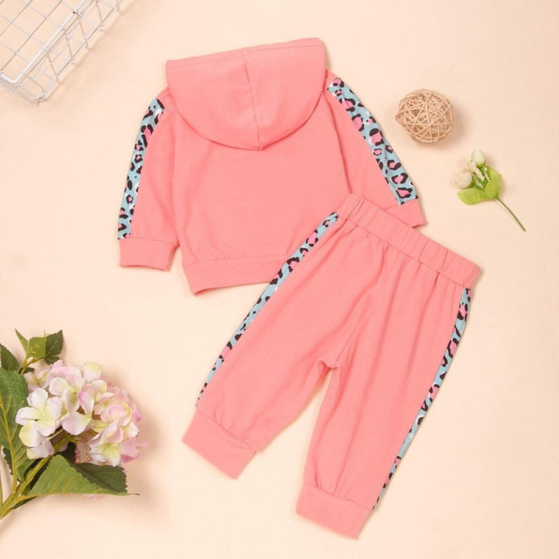 Baby Girls Leopard Striped Hooded Top & Pants Wholesale Girl Clothing - PrettyKid