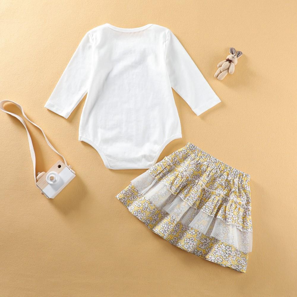 Baby Girls Letter Printed Bow Decor Romper & Skirts Baby Wholesale - PrettyKid