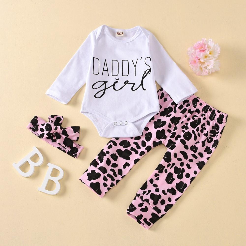 Baby Girls Letter Printed Long Sleeve Top & Pants & Headband Baby Wholesale - PrettyKid