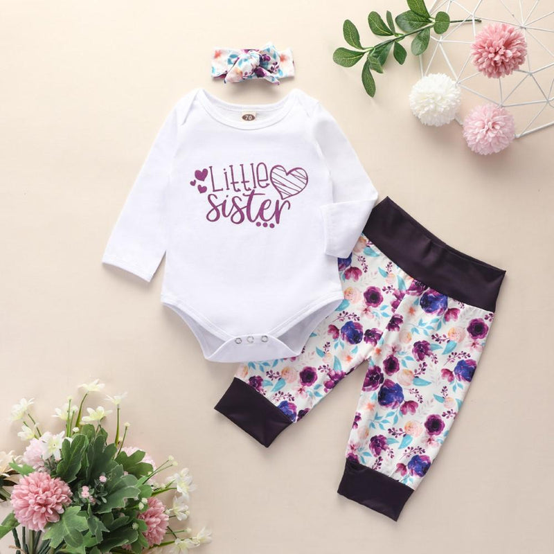 Baby Girls Letter Printed Romper & Pants & Headband Kids Wear Wholesale - PrettyKid