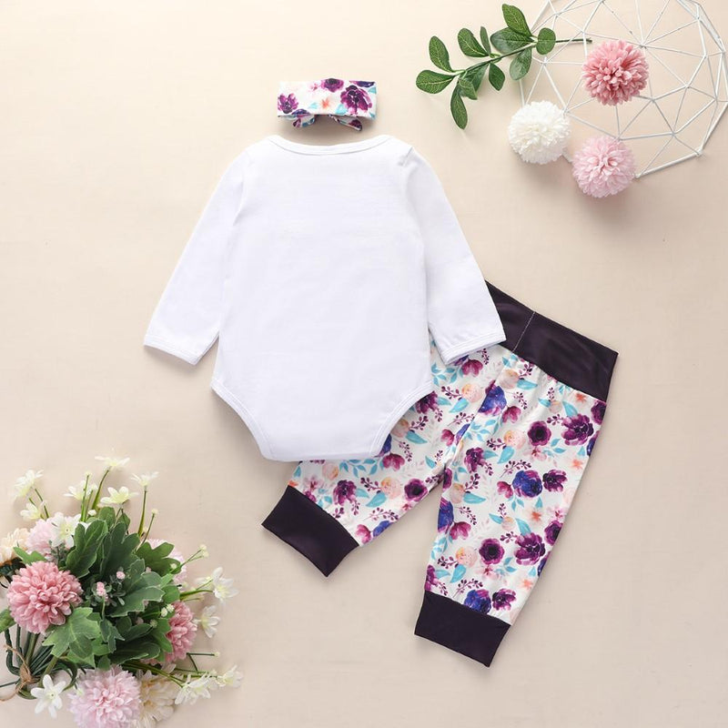 Baby Girls Letter Printed Romper & Pants & Headband Kids Wear Wholesale - PrettyKid