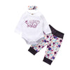 Baby Girls Letter Printed Romper & Pants & Headband Kids Wear Wholesale - PrettyKid