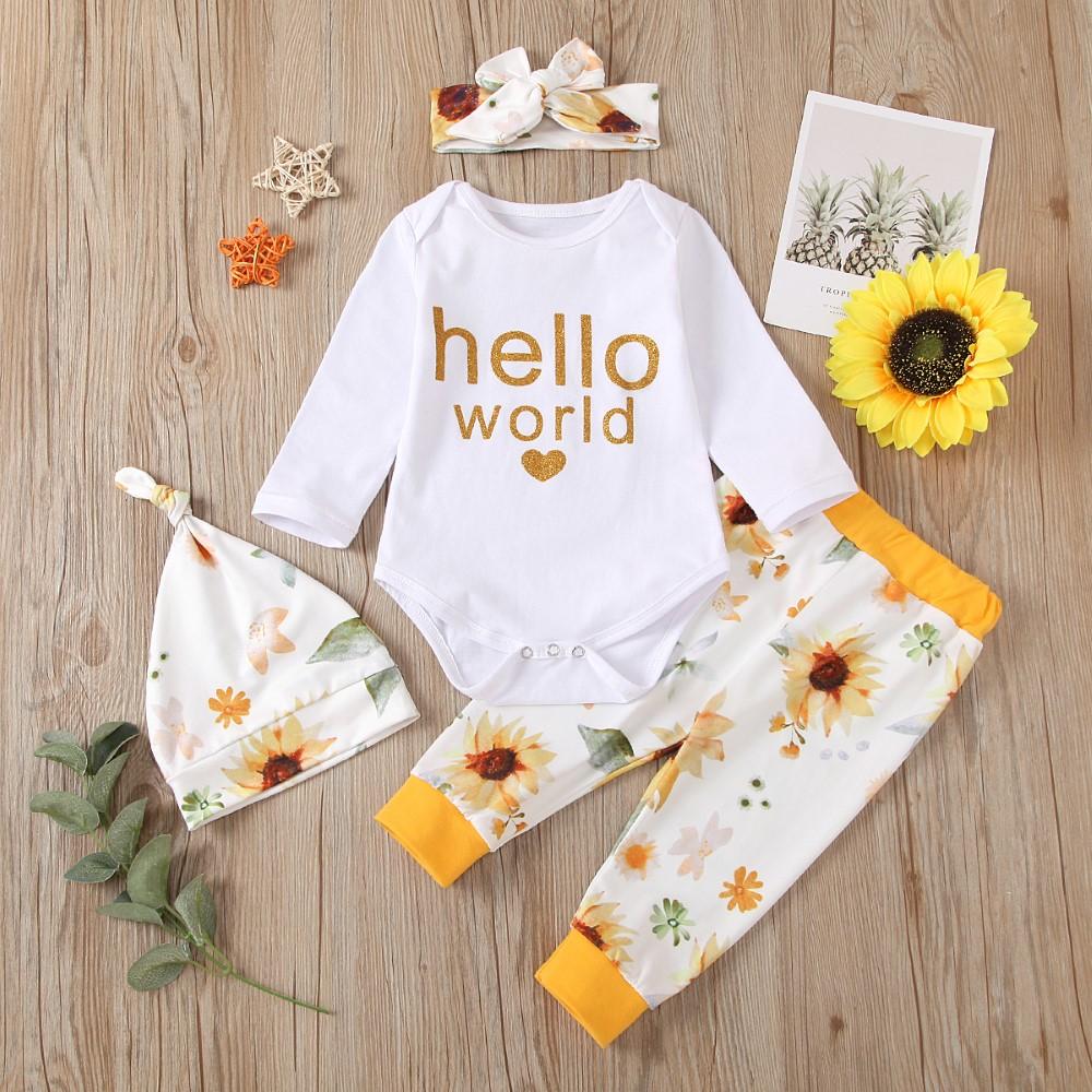 Baby Girls Letter Printed Romper & Pants & Headhand Babywear Wholesale - PrettyKid