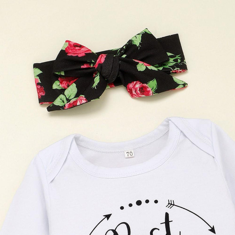 Baby Girls Letter Printred Romper & Pants & Headband Kids Clothing Vendors - PrettyKid