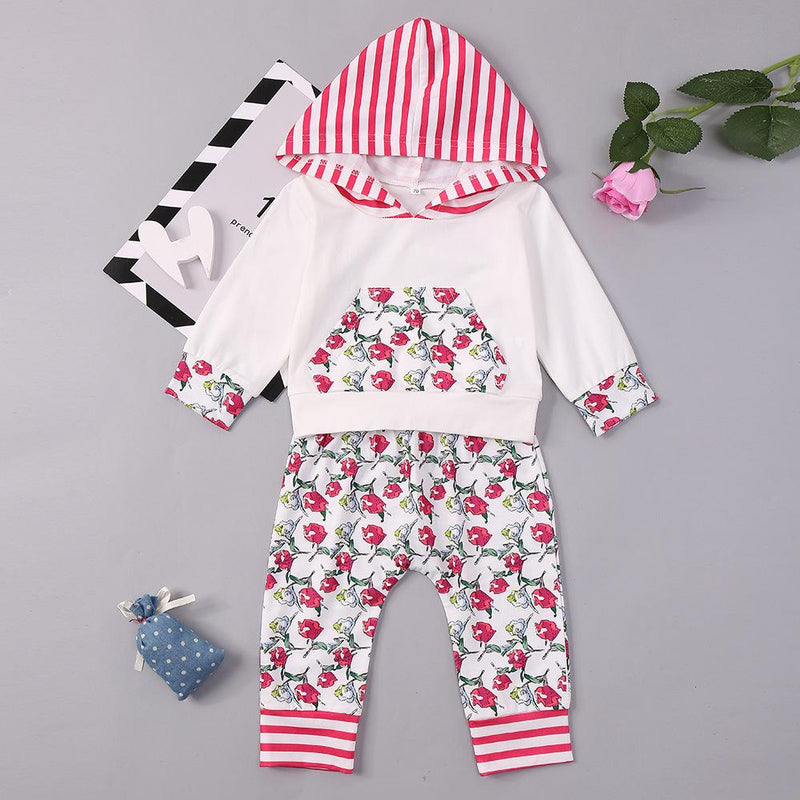 Baby Girls Long Sleeve Floral Hooded Tops&Pants Baby Wholesale Suppliers - PrettyKid