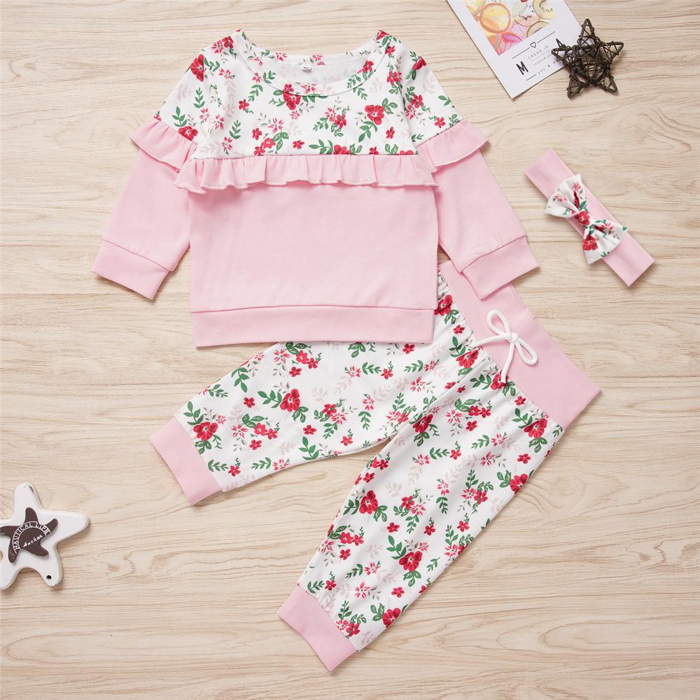 Baby Girls Long Sleeve Floral Tops&Pants Baby Wholesale Clothes - PrettyKid