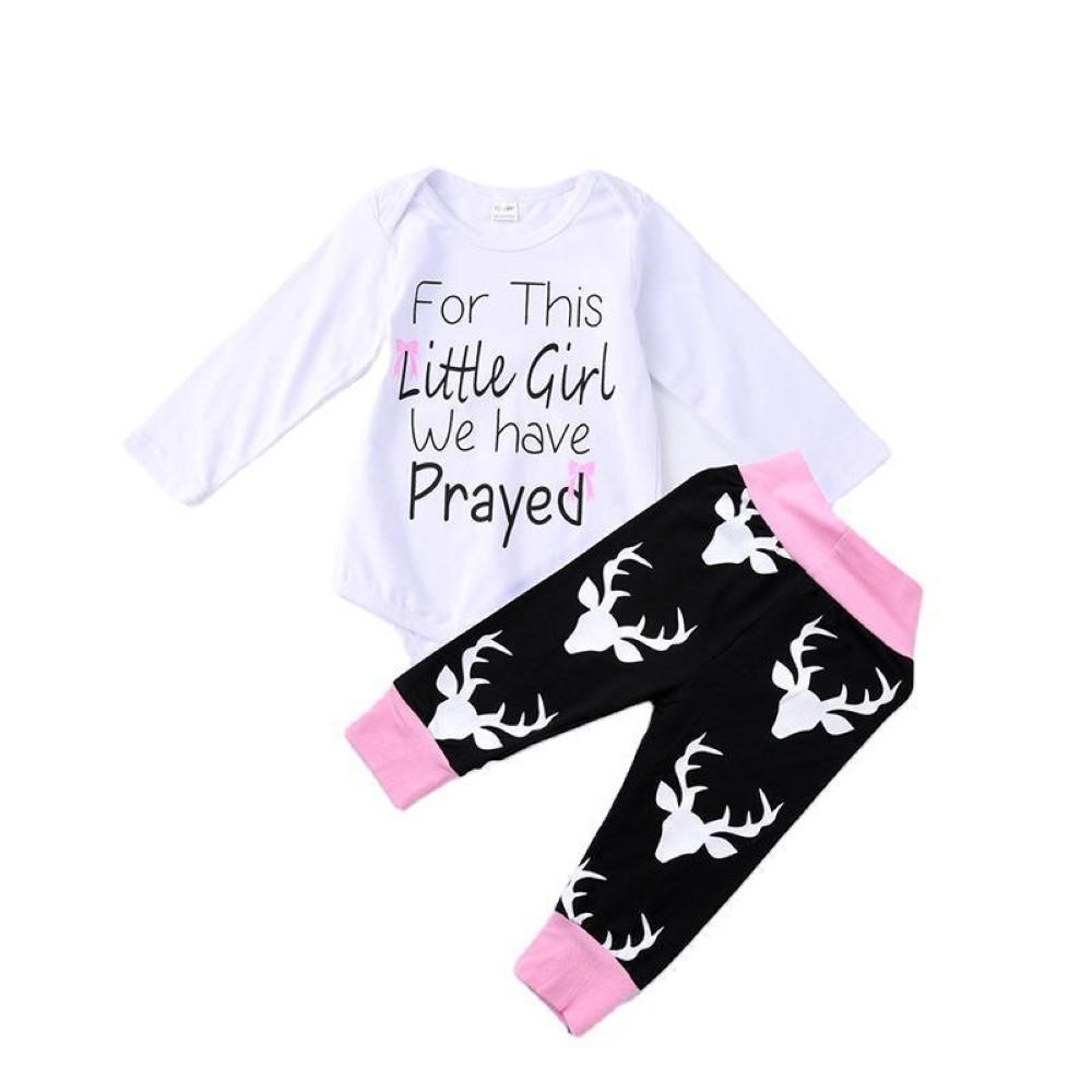 Baby Girls Long Sleeve Letter Print Romper & Pants & Hat Kids Clothing Suppliers - PrettyKid